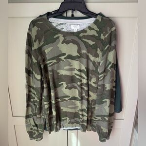 EUC J.Crew Green Camouflage Teddie Sweater SZ L